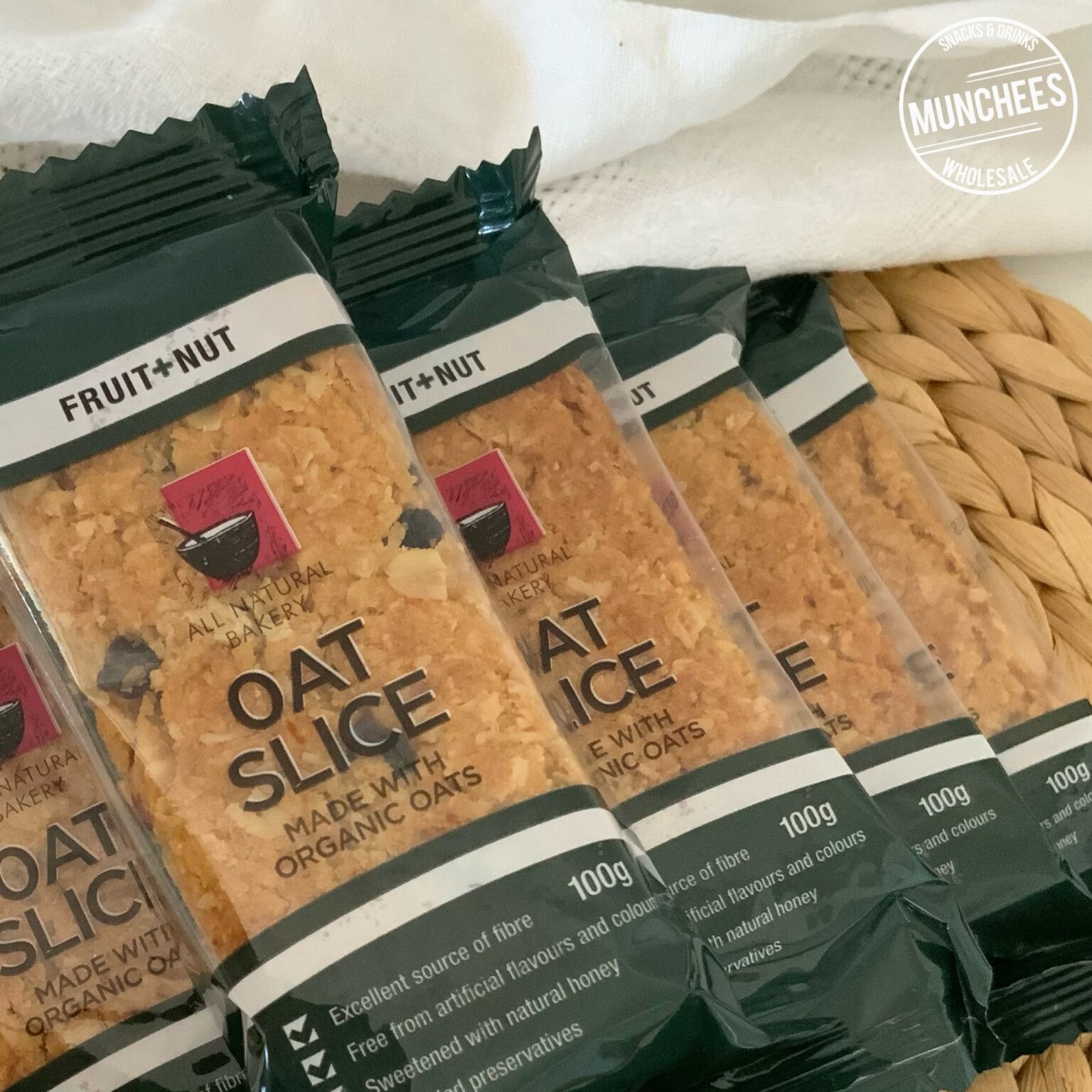 All Natural Bakery Fruit & Nut Oat Slice 100g Munchees Wholesale